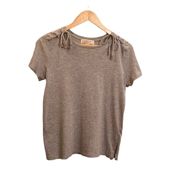 Michael Kors Solid Lace Up Short Sleeve Gray Shirt Size Small - Picture 1 of 7